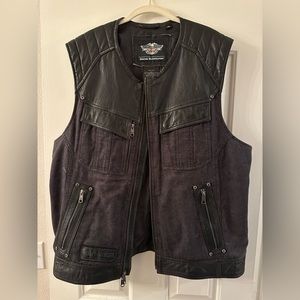 Harley-Davidson Leather & Denim Riding Vest!!! EXCELLENT CONDITION!!! XXL 2XL
